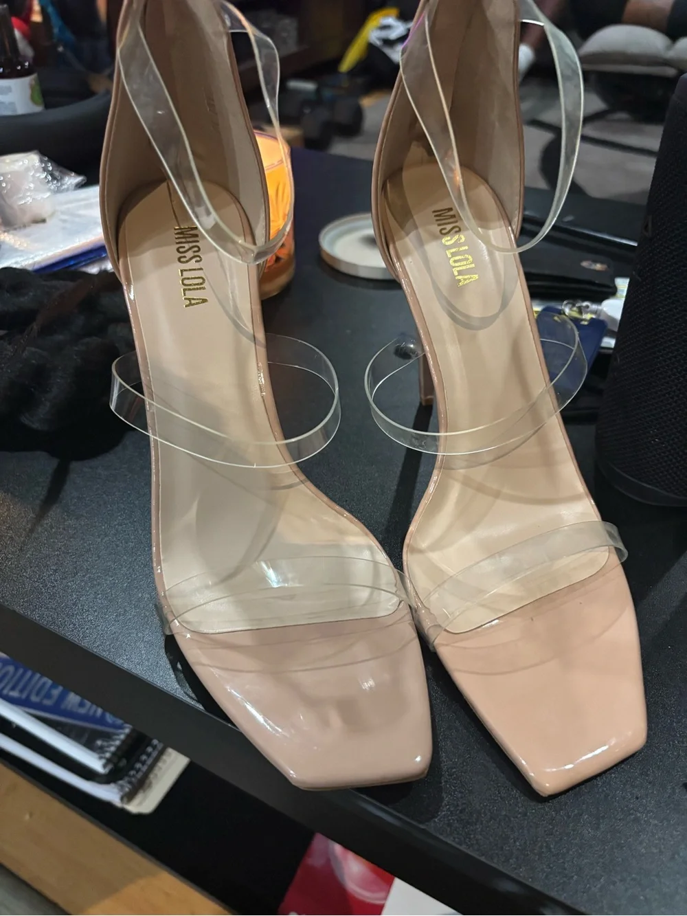 Nude Clear-Strap Women's Block Heel Sandals, New never worn